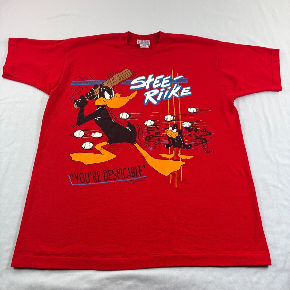 Vintage‎ 90s Daffy Duck Shirt Mens XL Red Baseball Graphic Single Stitch